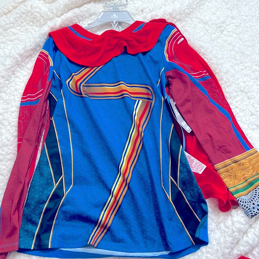 Ms marvel, pajamas,red gold blue , with cape
